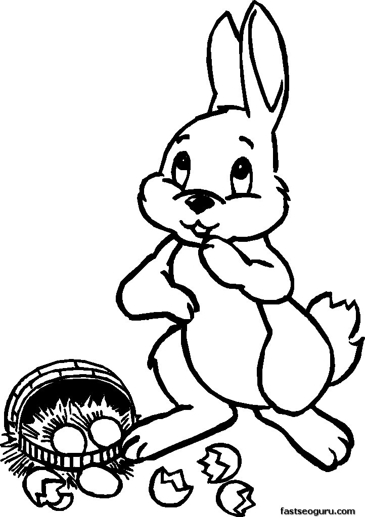 Printable Easter Bunny And Dropped Basket Coloring Page